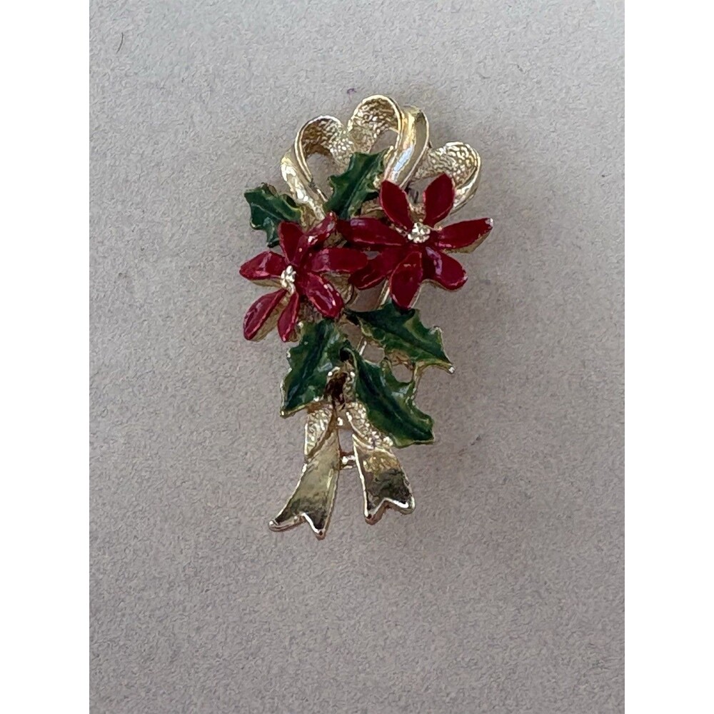 Vintage Gerrys Christmas Enameled Poinsettias Flower Brooch - Picture 2 of 4